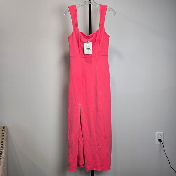 NWT Show Me Your Mumu Eden Midi Dress Flamingo Pink Crepe Preppy Event Small - Picture 2 of 8